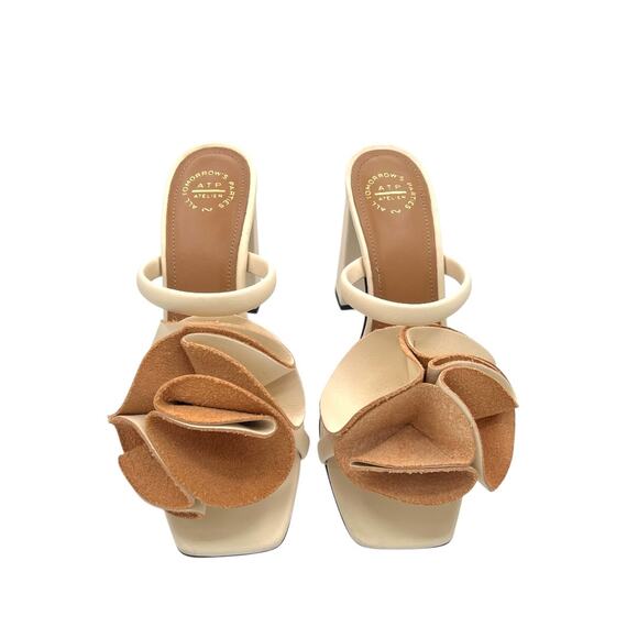 ATP Atelier Shoes - ATP Atelier Rosa Leather Flower Mule Heel 38 Italy Sculptural Chic